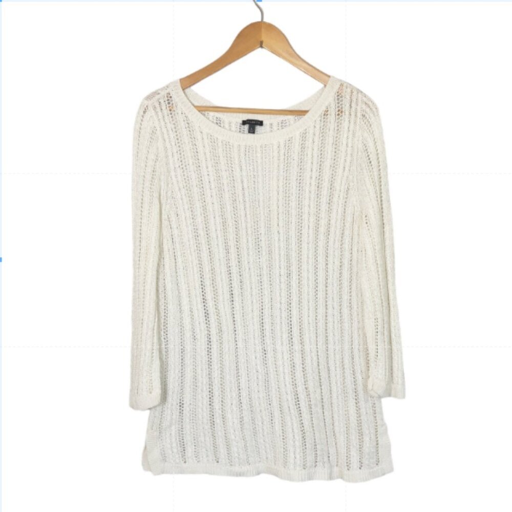 Talbots Women's White Crochet Open Knit Long Sleeve Sweater Large (T277)
